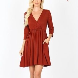 Red Long Sleeve Midi Dress